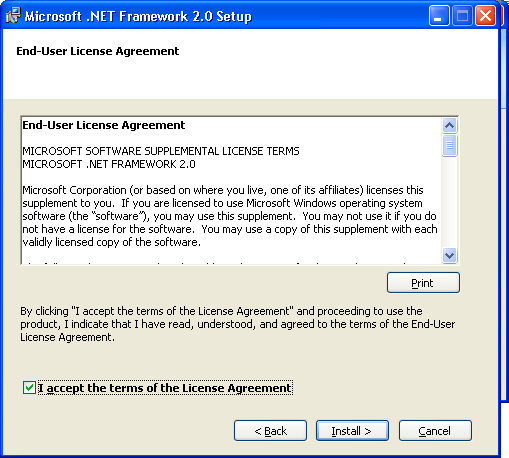 Odsouhlaseni licenčního ujednání Microsoft .NET frameworku