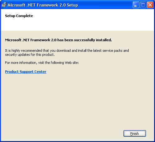 Dokončení instalace Microsoft .NET frameworku